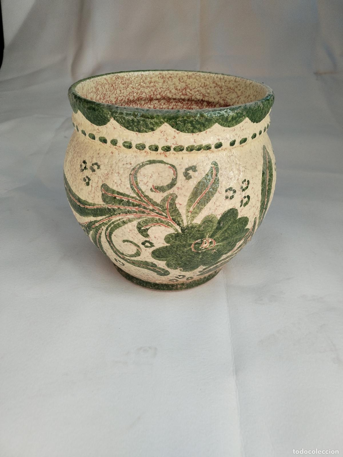Antig&uuml;edades: macetero de ceramica verde esmaltado - Foto 6