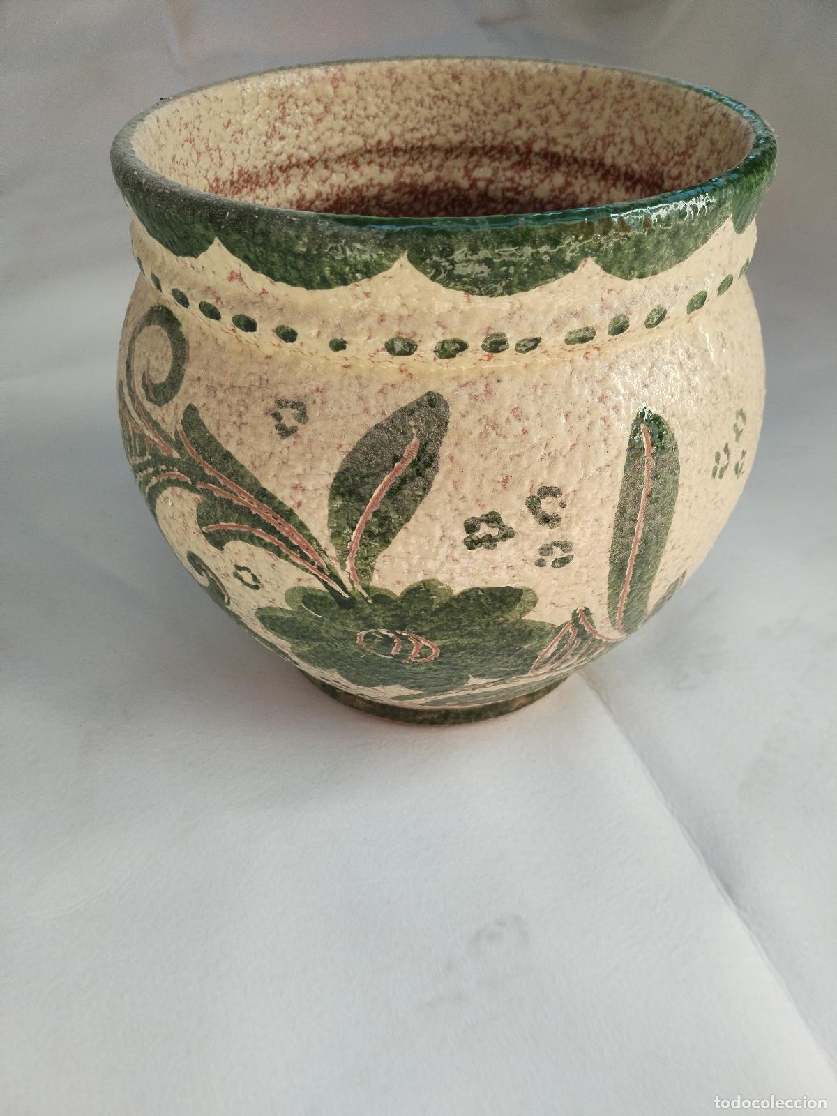 Antig&uuml;edades: macetero de ceramica verde esmaltado - Foto 1