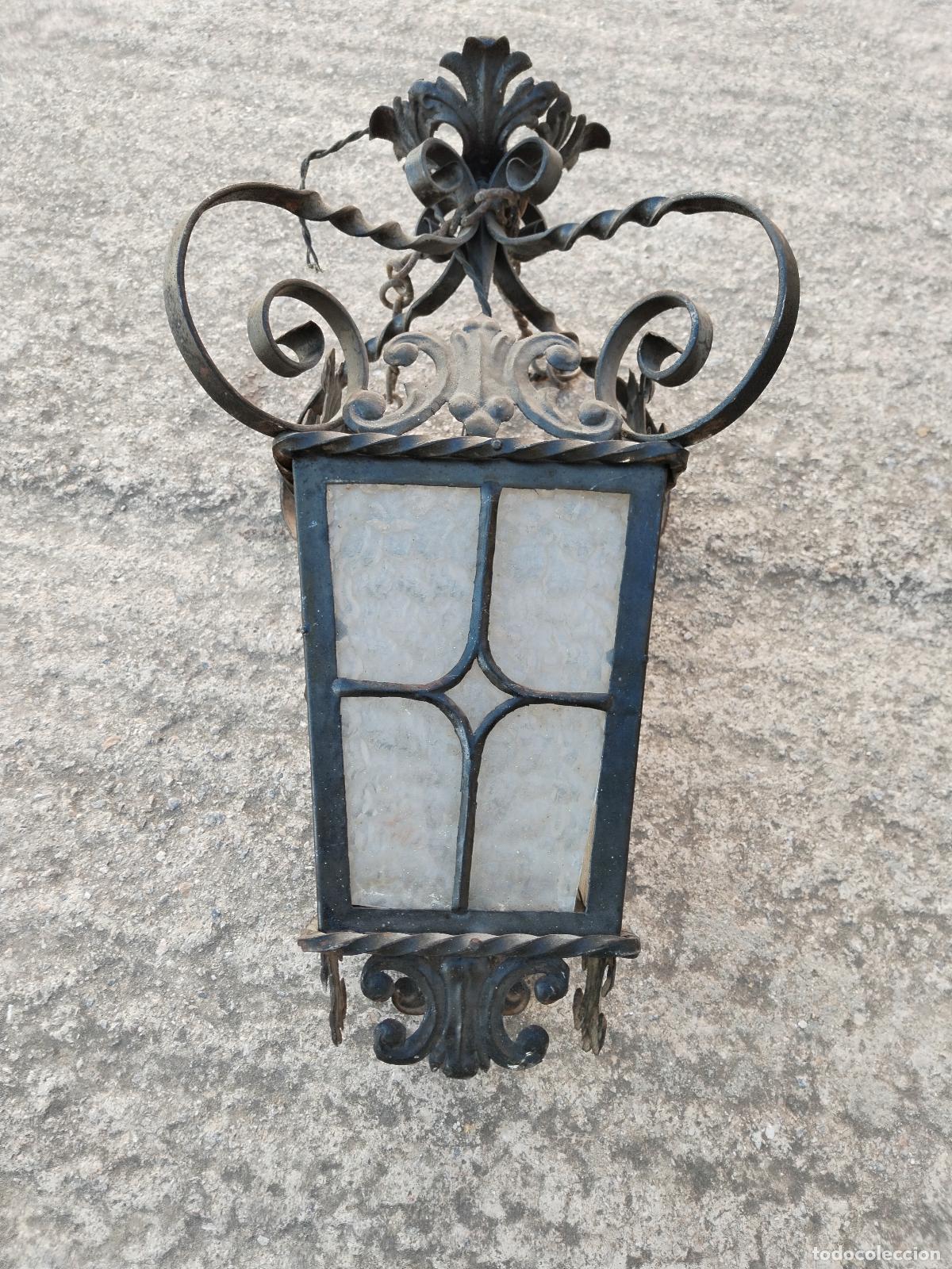 Antig&uuml;edades: lampara de techo farol en hierro de forja - Foto 2