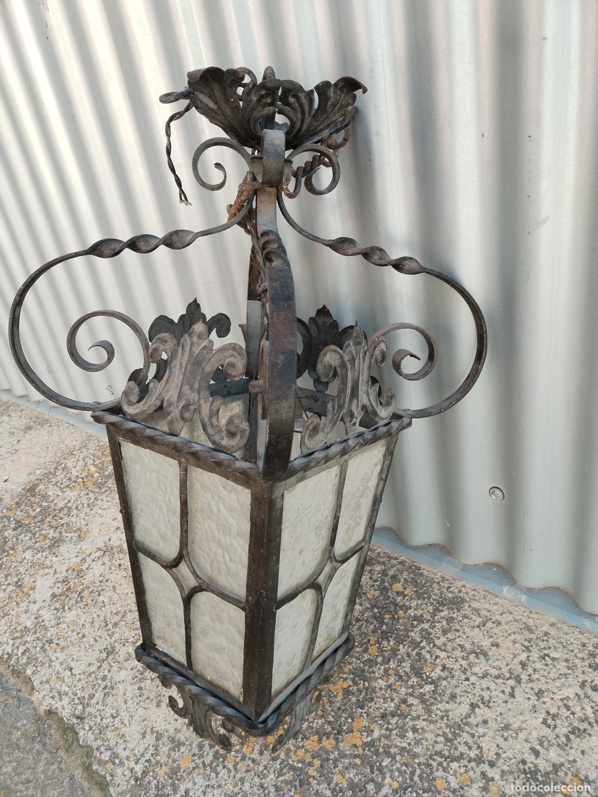Antig&uuml;edades: lampara de techo farol en hierro de forja - Foto 4