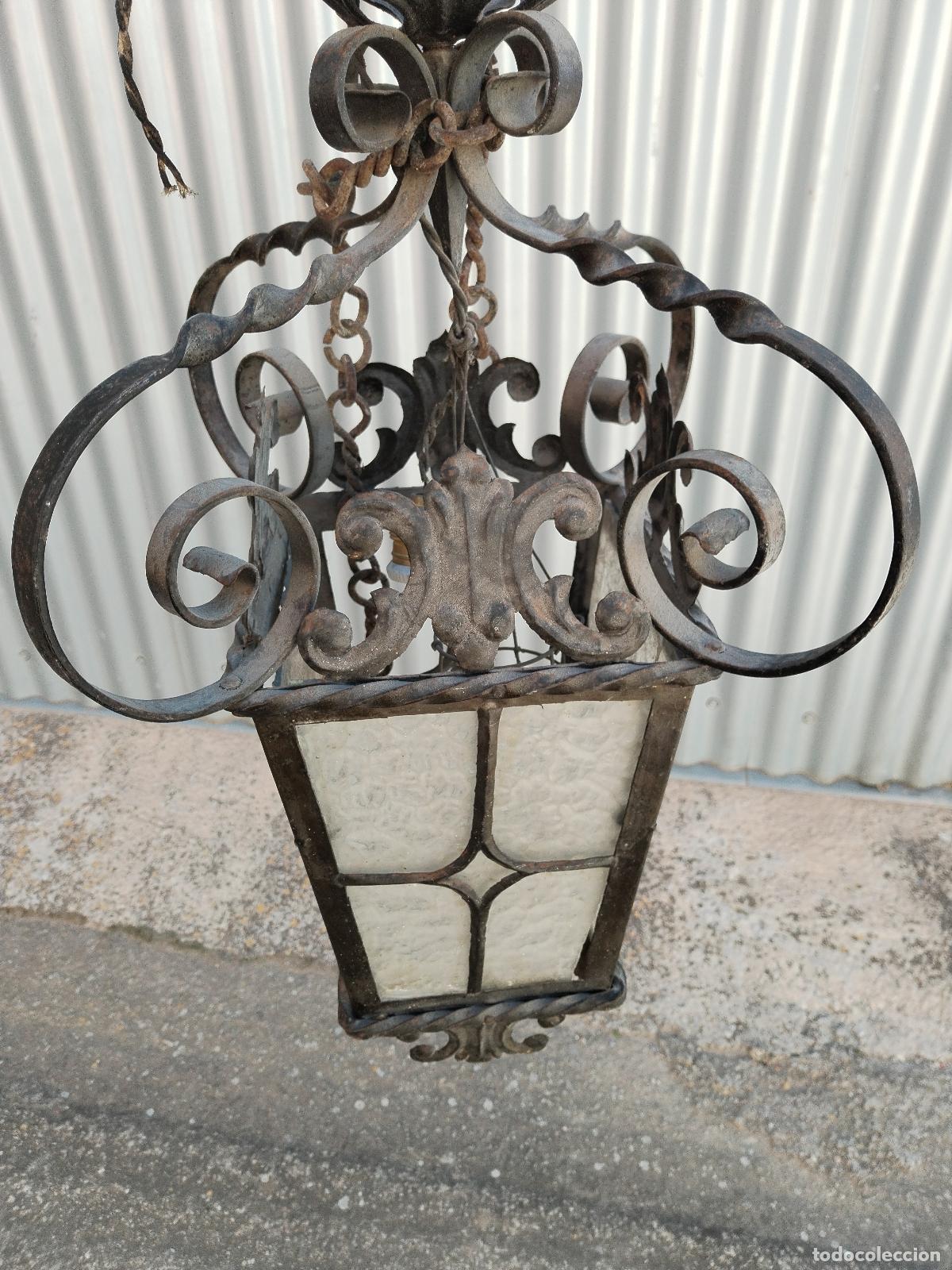 Antig&uuml;edades: lampara de techo farol en hierro de forja - Foto 8