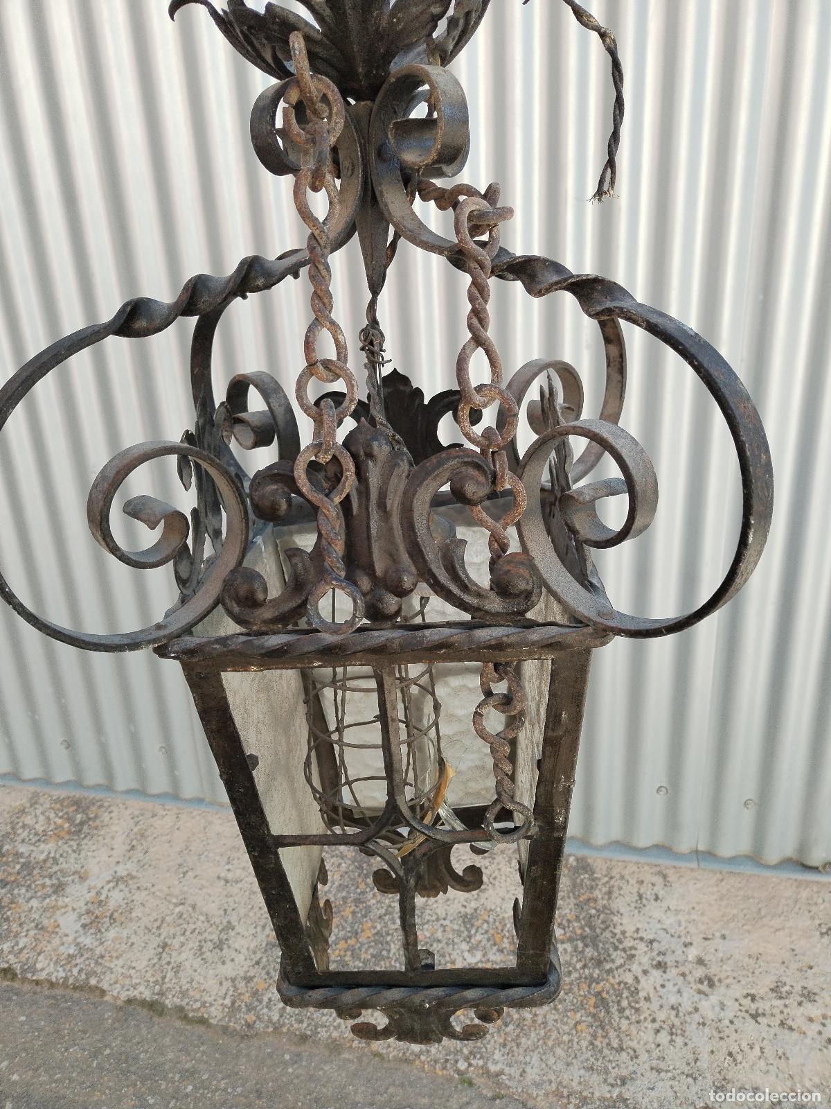 Antig&uuml;edades: lampara de techo farol en hierro de forja - Foto 9