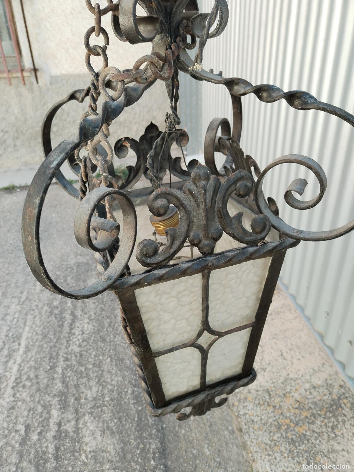 Antig&uuml;edades: lampara de techo farol en hierro de forja - Foto 11