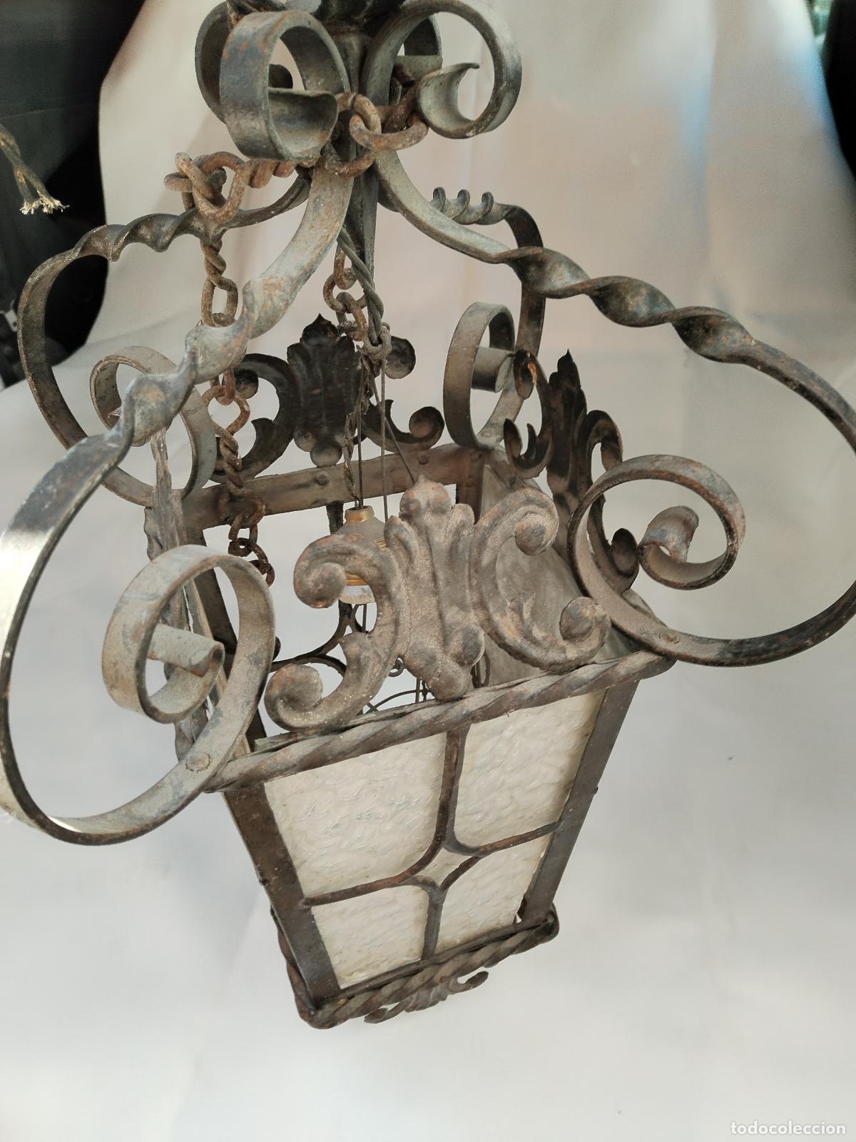 Antig&uuml;edades: lampara de techo farol en hierro de forja - Foto 12