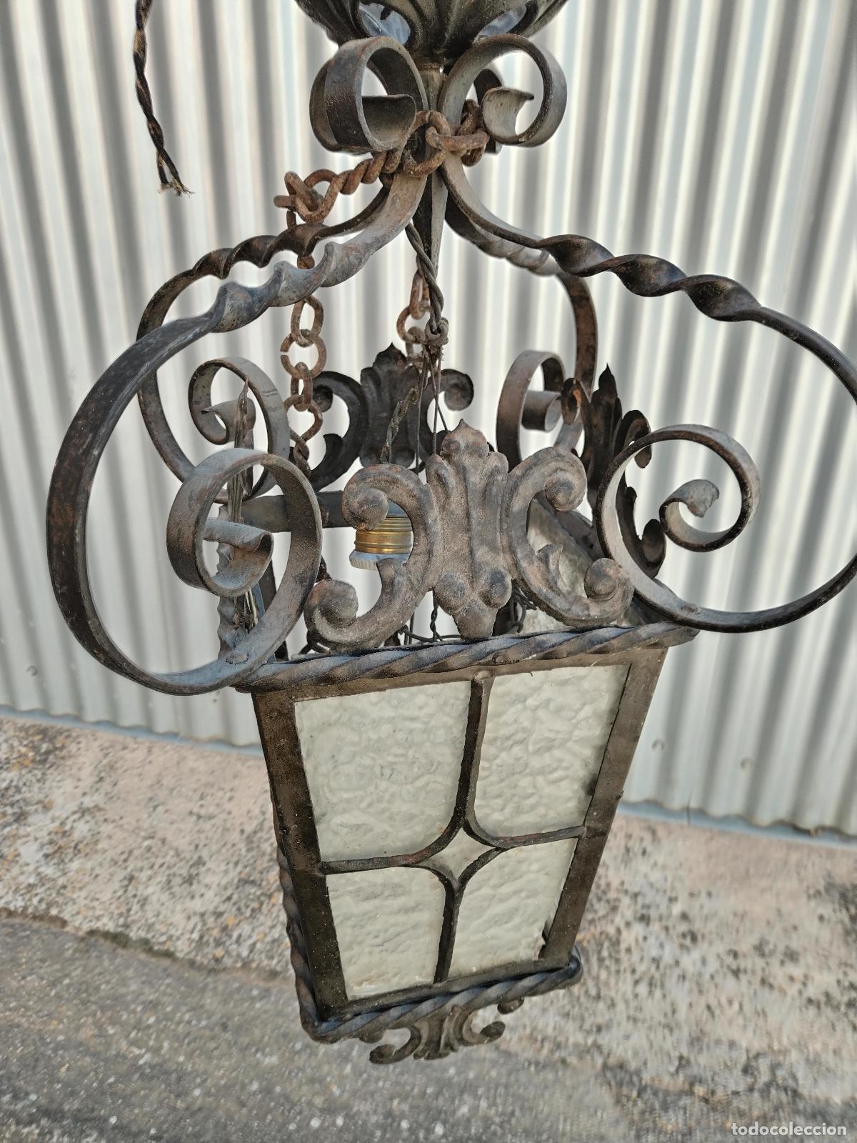Antig&uuml;edades: lampara de techo farol en hierro de forja - Foto 14