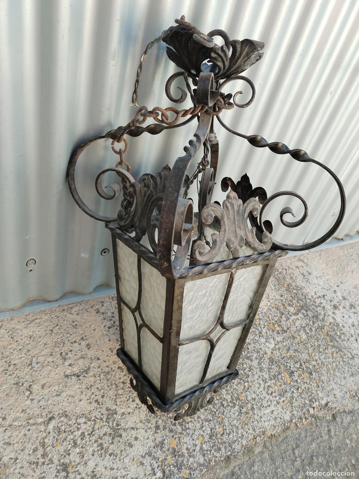 Antig&uuml;edades: lampara de techo farol en hierro de forja - Foto 15