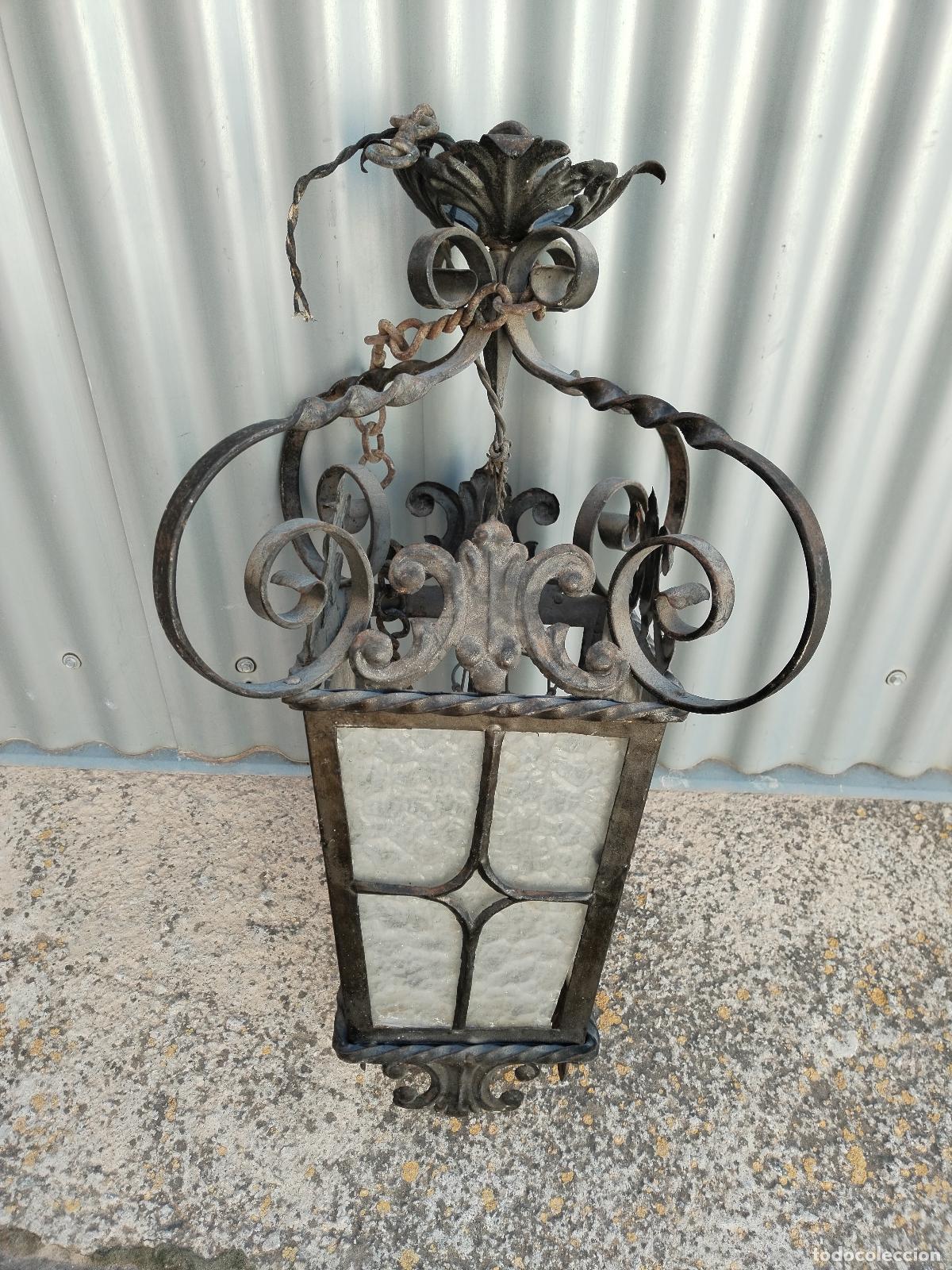Antig&uuml;edades: lampara de techo farol en hierro de forja - Foto 1