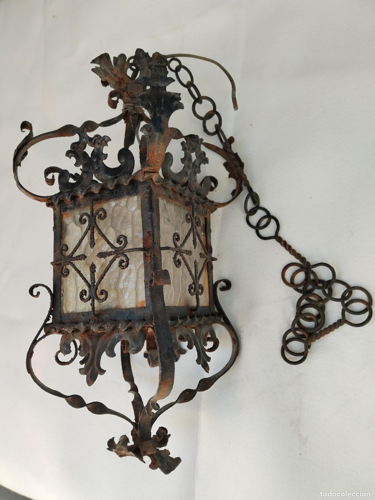 Antig&uuml;edades: lampara de techo farol en hierro de forja - Foto 2
