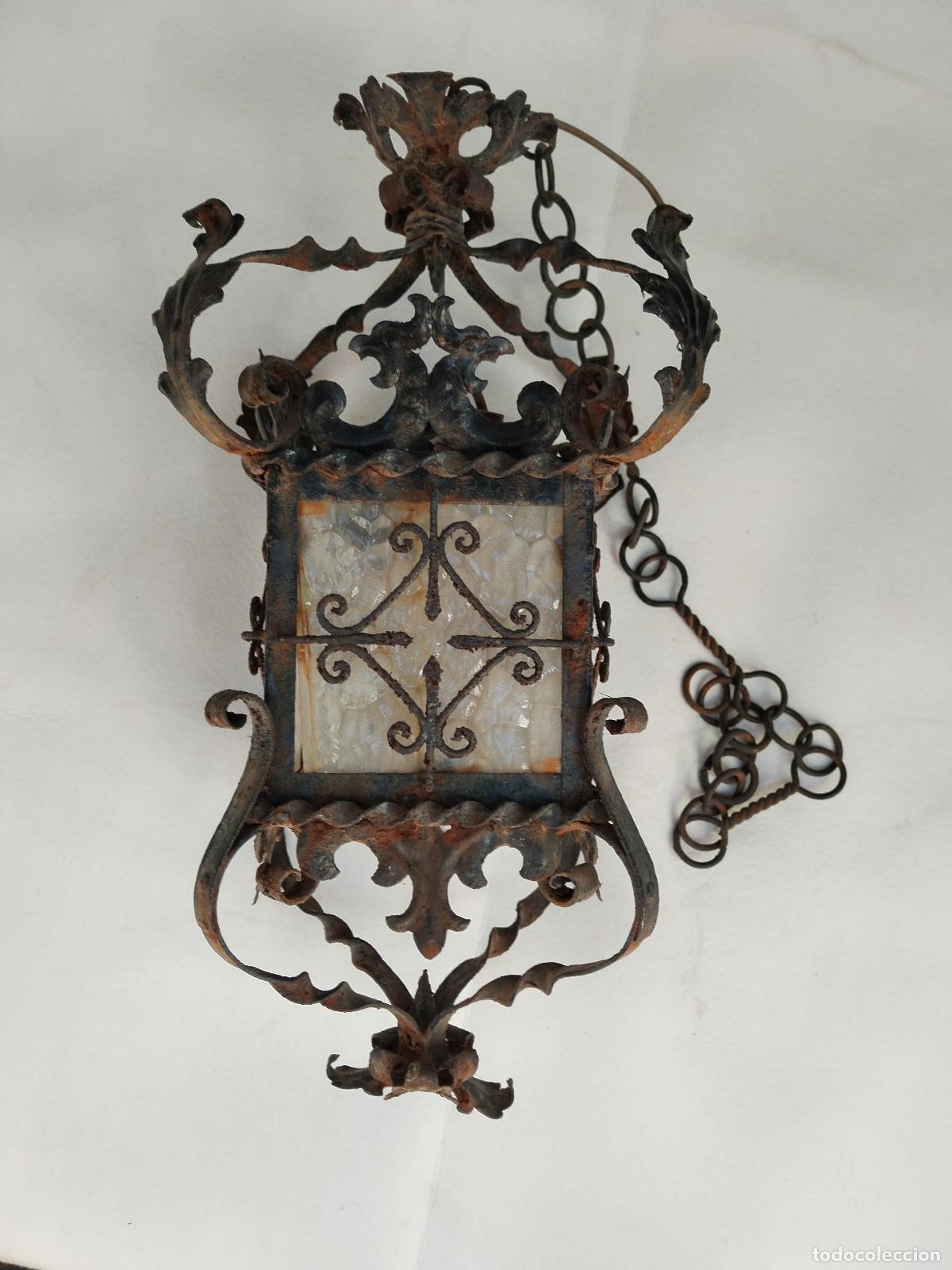 Antig&uuml;edades: lampara de techo farol en hierro de forja - Foto 3