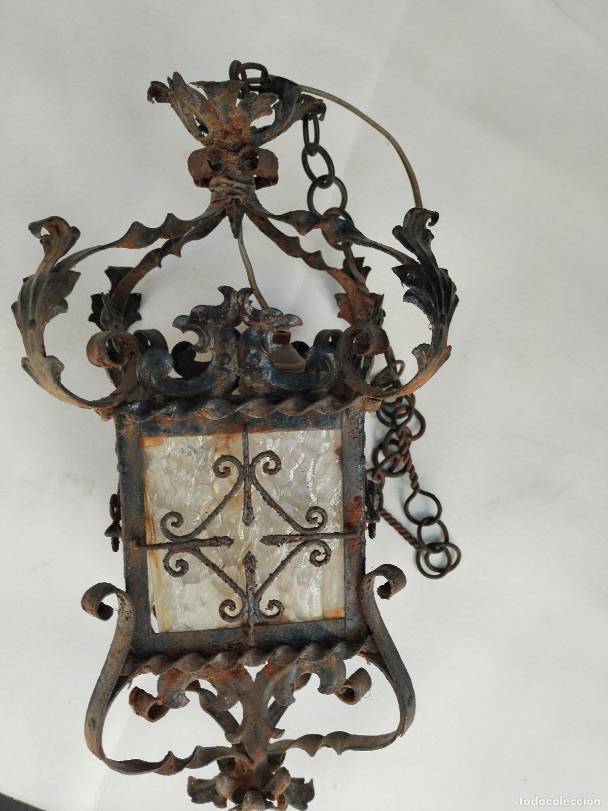 Antig&uuml;edades: lampara de techo farol en hierro de forja - Foto 4