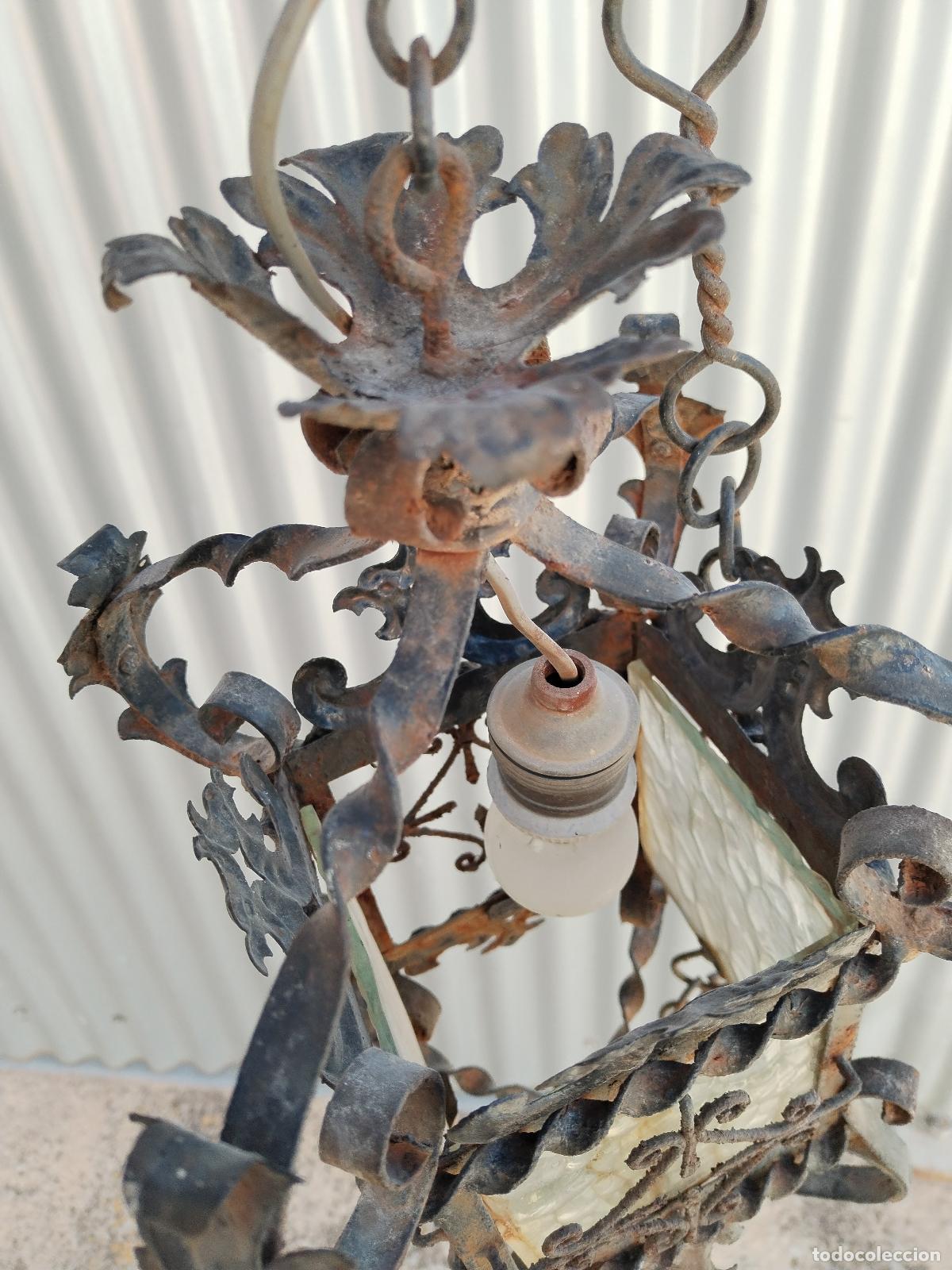 Antig&uuml;edades: lampara de techo farol en hierro de forja - Foto 7