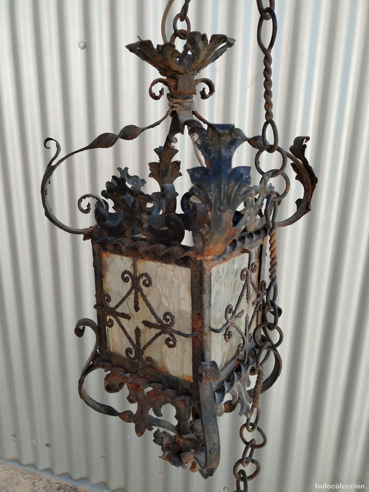 Antig&uuml;edades: lampara de techo farol en hierro de forja - Foto 8