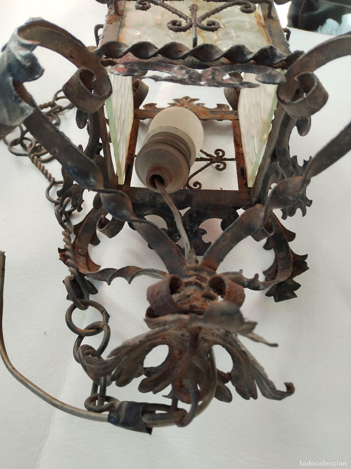 Antig&uuml;edades: lampara de techo farol en hierro de forja - Foto 10