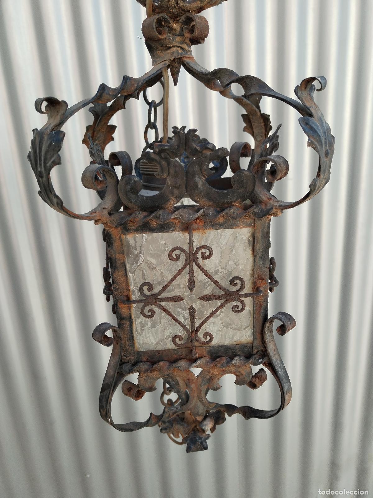 Antig&uuml;edades: lampara de techo farol en hierro de forja - Foto 11