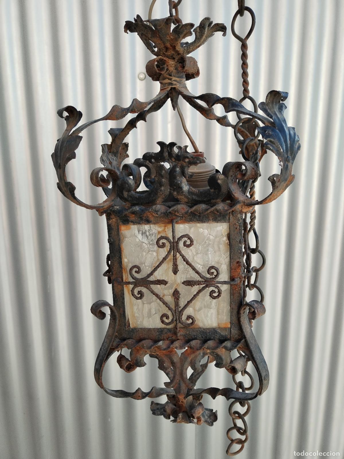 Antig&uuml;edades: lampara de techo farol en hierro de forja - Foto 1