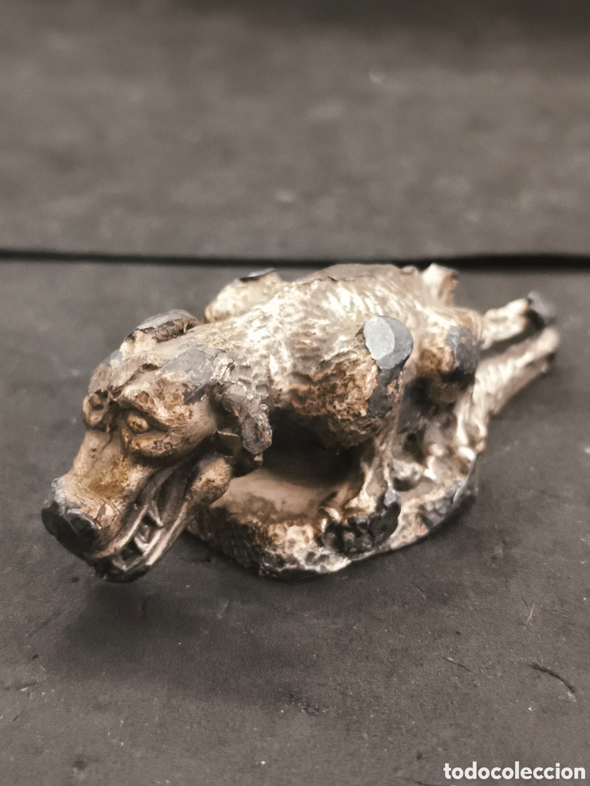 Antiguidades: Curioso animal mitol&oacute;gico de peltre 10cm