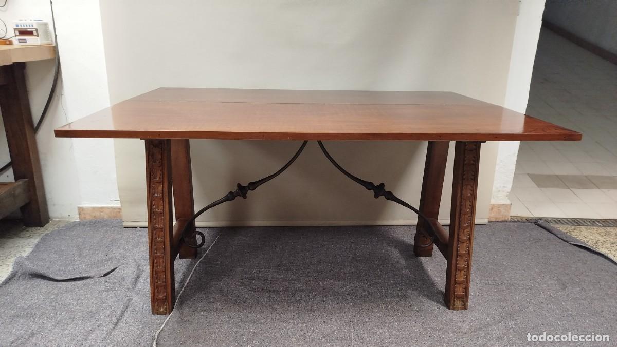 Antig&uuml;edades: MESA COMEDOR PLEGABLE CHAMBRANAS HIERRO - Foto 3