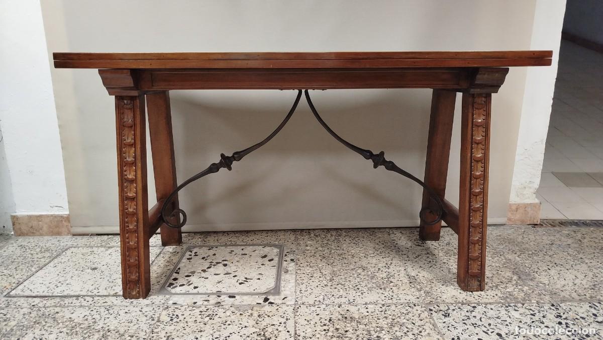 Antig&uuml;edades: MESA COMEDOR PLEGABLE CHAMBRANAS HIERRO - Foto 4