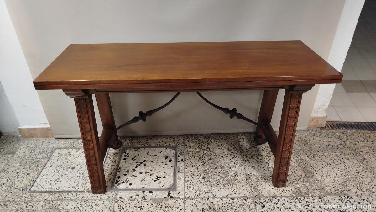 Antig&uuml;edades: MESA COMEDOR PLEGABLE CHAMBRANAS HIERRO - Foto 5