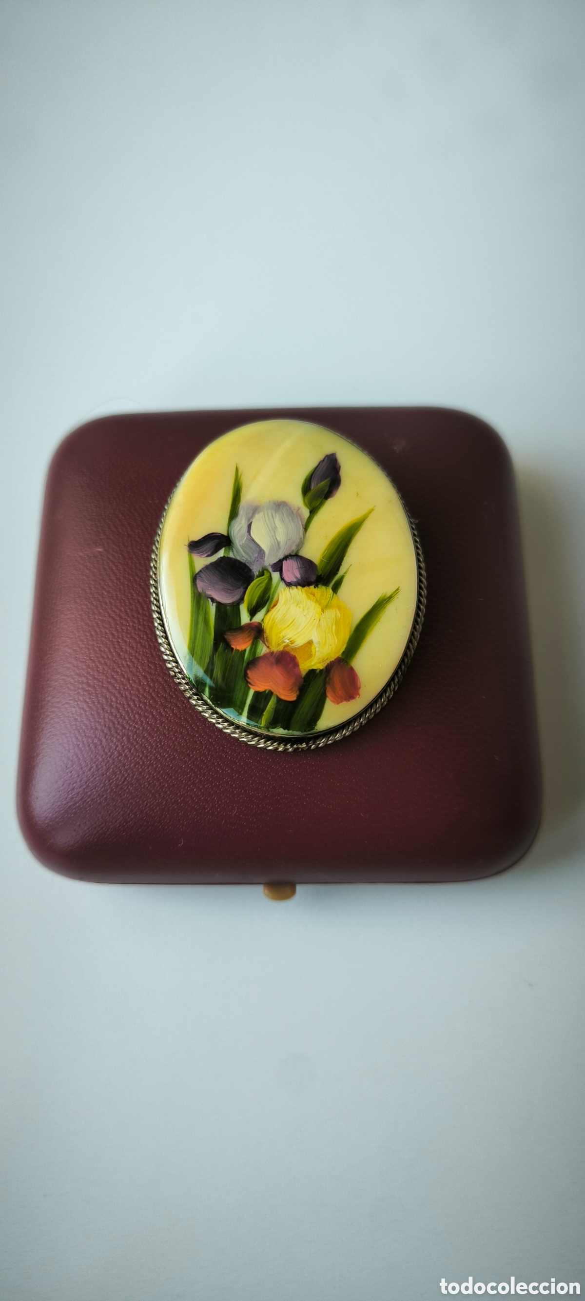 Antiguidades: Broche esmaltado pintado a mano