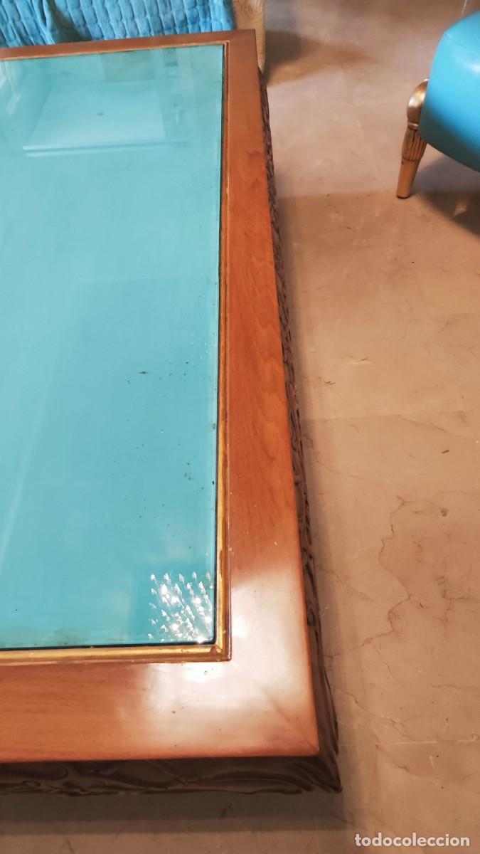 Antig&uuml;edades: Mesa de Centro Tallada con Cristal Turquesa - Foto 7