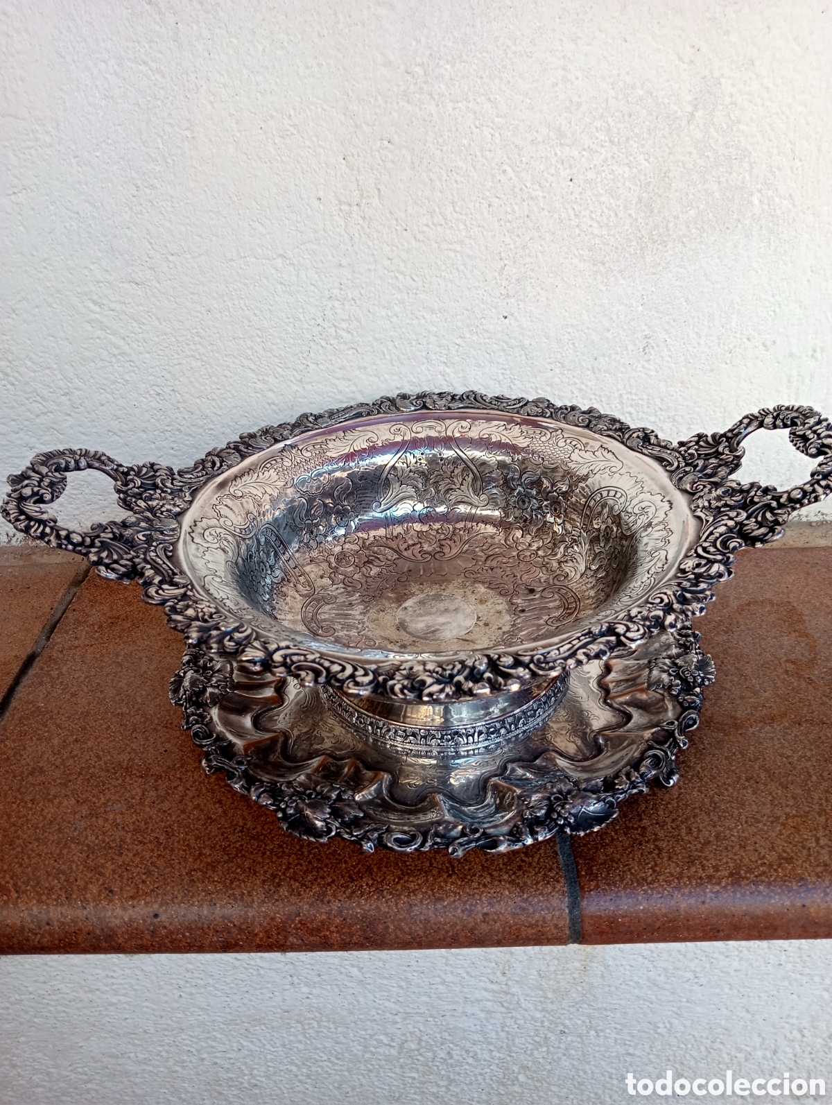 Antig&uuml;edades: Centre de plata Inglesa ba&ntilde;o en planta - Foto 1