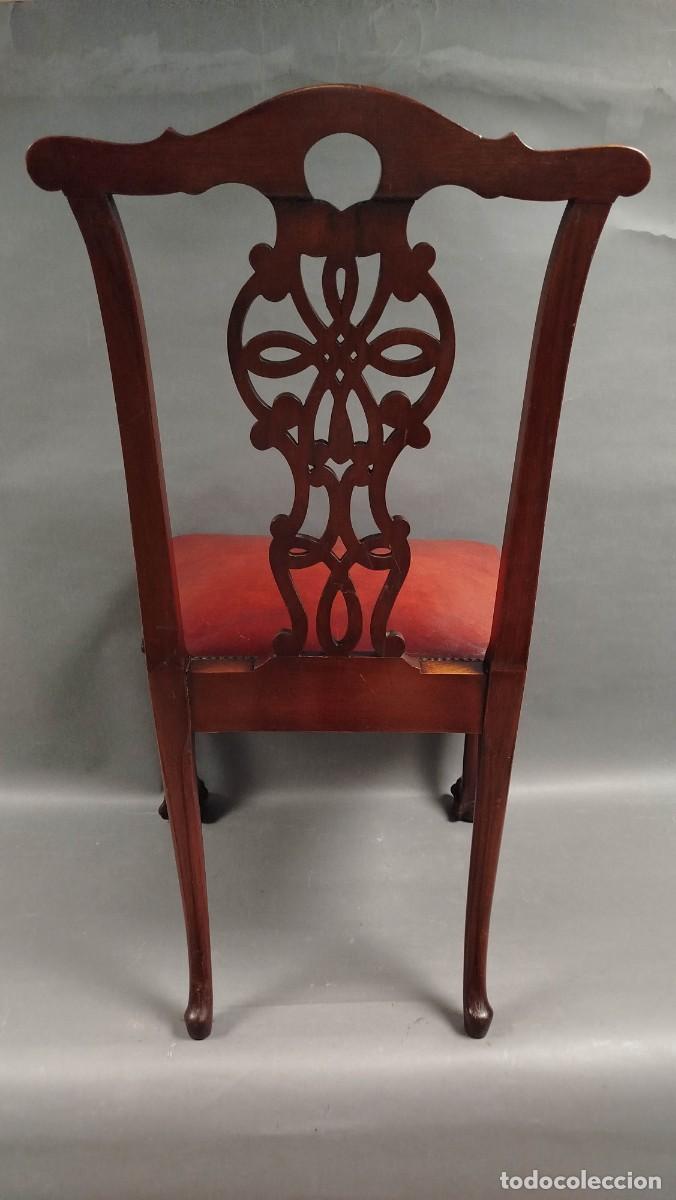 Antig&uuml;edades: SILLA ESTILO CHIPPENDALE CUERO BURDEOS Y MADERA CAOBA - Foto 8