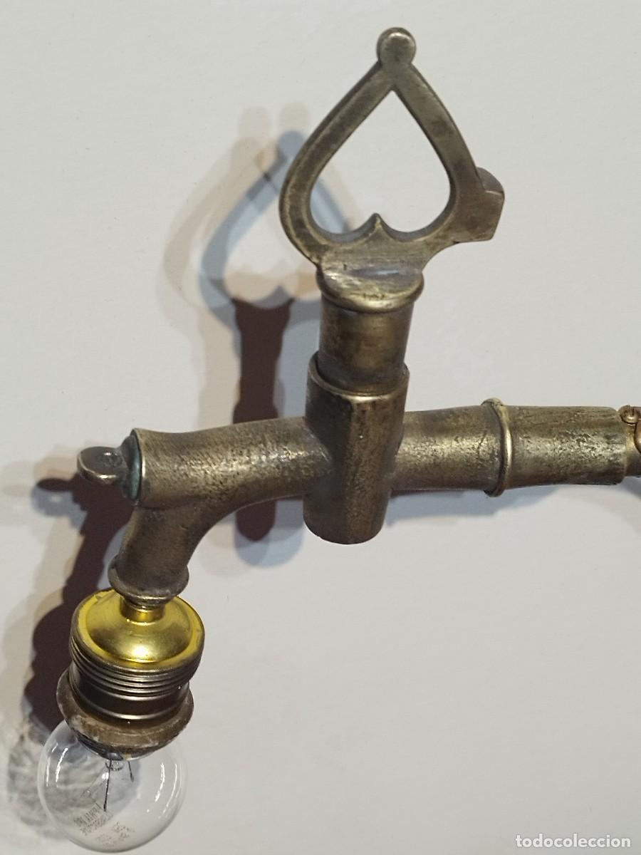 Antig&uuml;edades: LAMPARA DISE&Ntilde;O STEAMPUNK - GRIFO DE BRONCE - BASE DE MADERA CON INTERRUPTOR - Foto 6