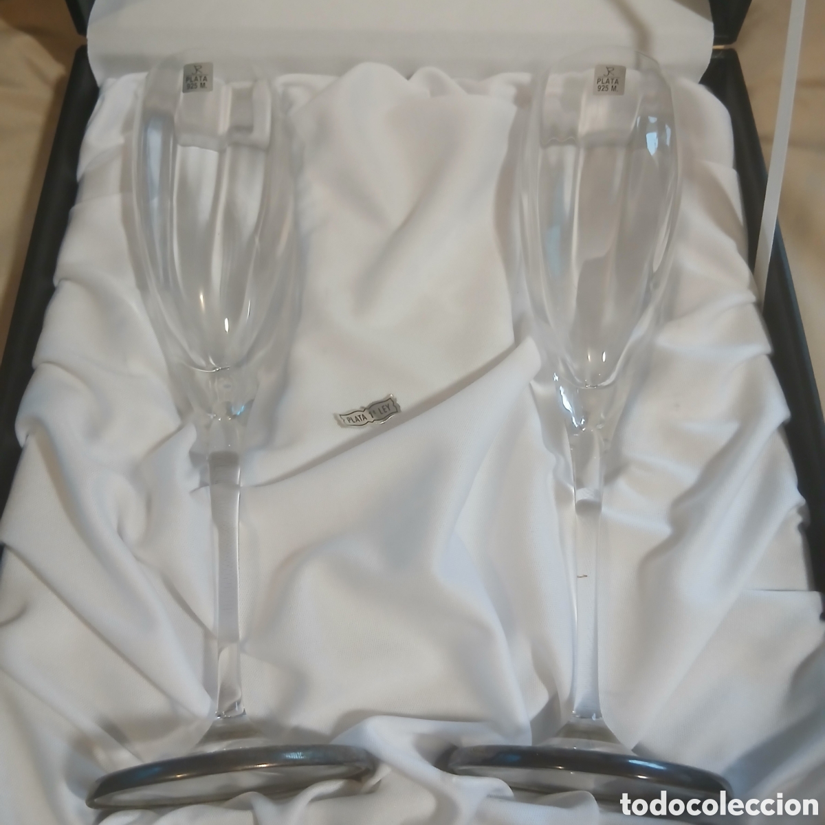 Antig&uuml;edades: 2 Copas Champ&aacute;n Cristal Bohemia Plata - Foto 3