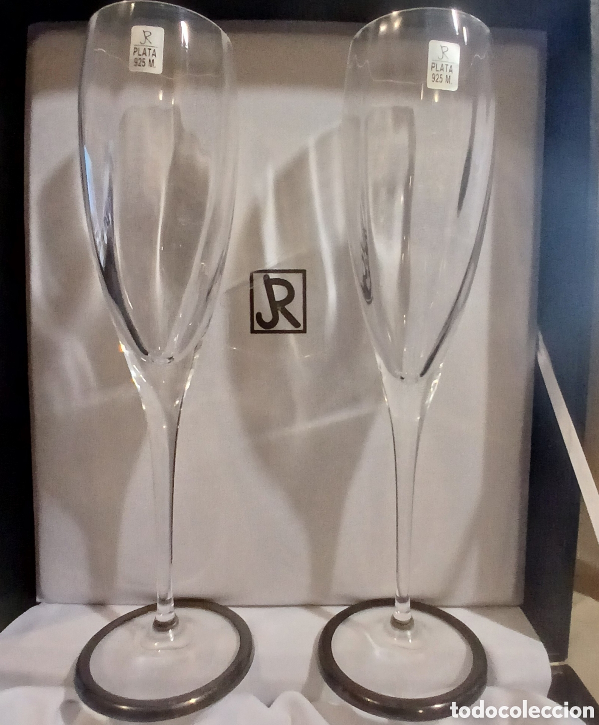 Antig&uuml;edades: 2 Copas Champ&aacute;n Cristal Bohemia Plata - Foto 4