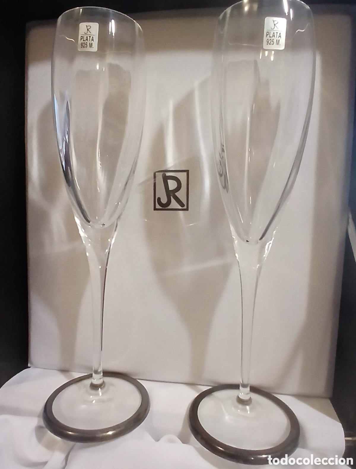 Antig&uuml;edades: 2 Copas Champ&aacute;n Cristal Bohemia Plata - Foto 5
