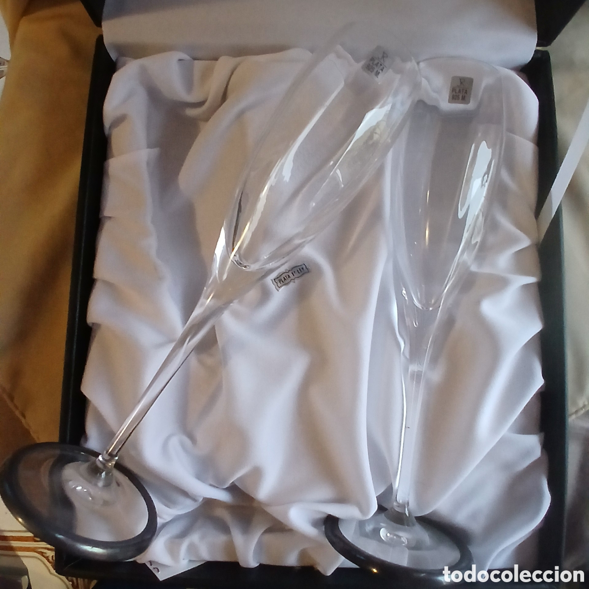 Antig&uuml;edades: 2 Copas Champ&aacute;n Cristal Bohemia Plata - Foto 6