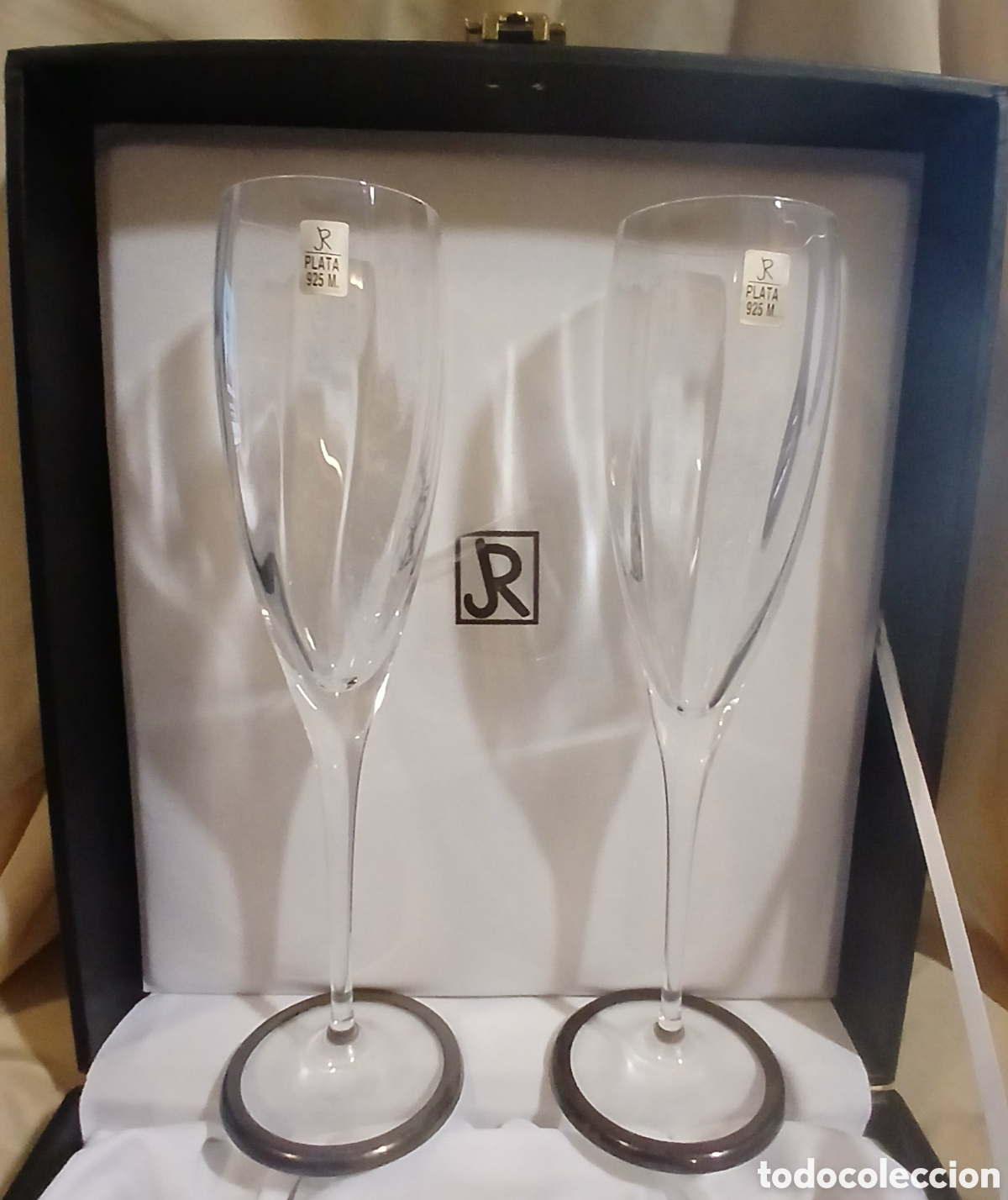 Antig&uuml;edades: 2 Copas Champ&aacute;n Cristal Bohemia Plata - Foto 7