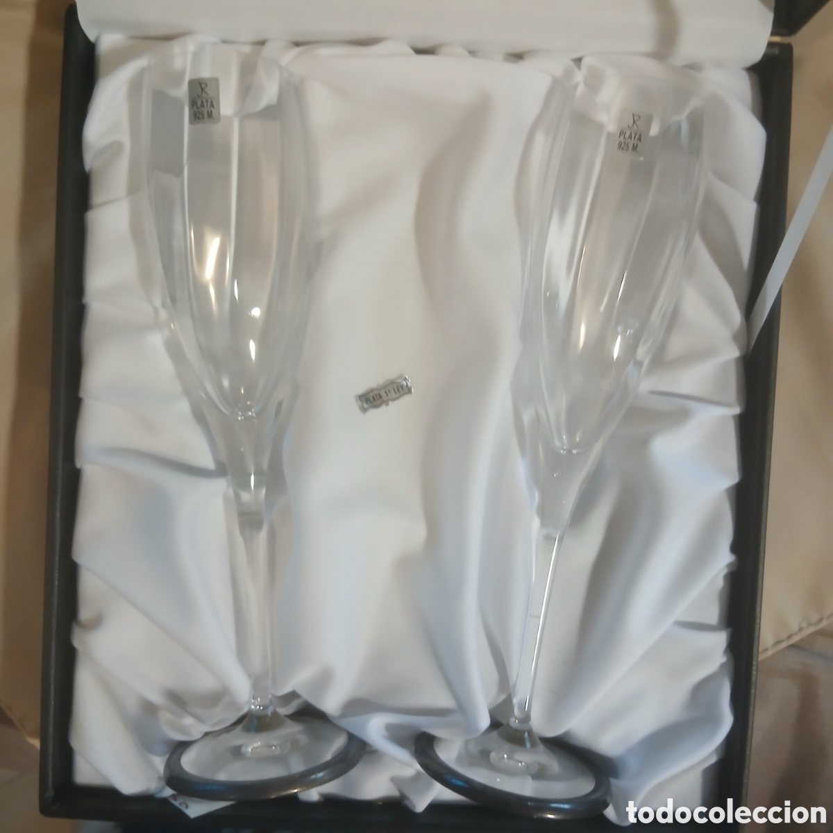 Antig&uuml;edades: 2 Copas Champ&aacute;n Cristal Bohemia Plata - Foto 8