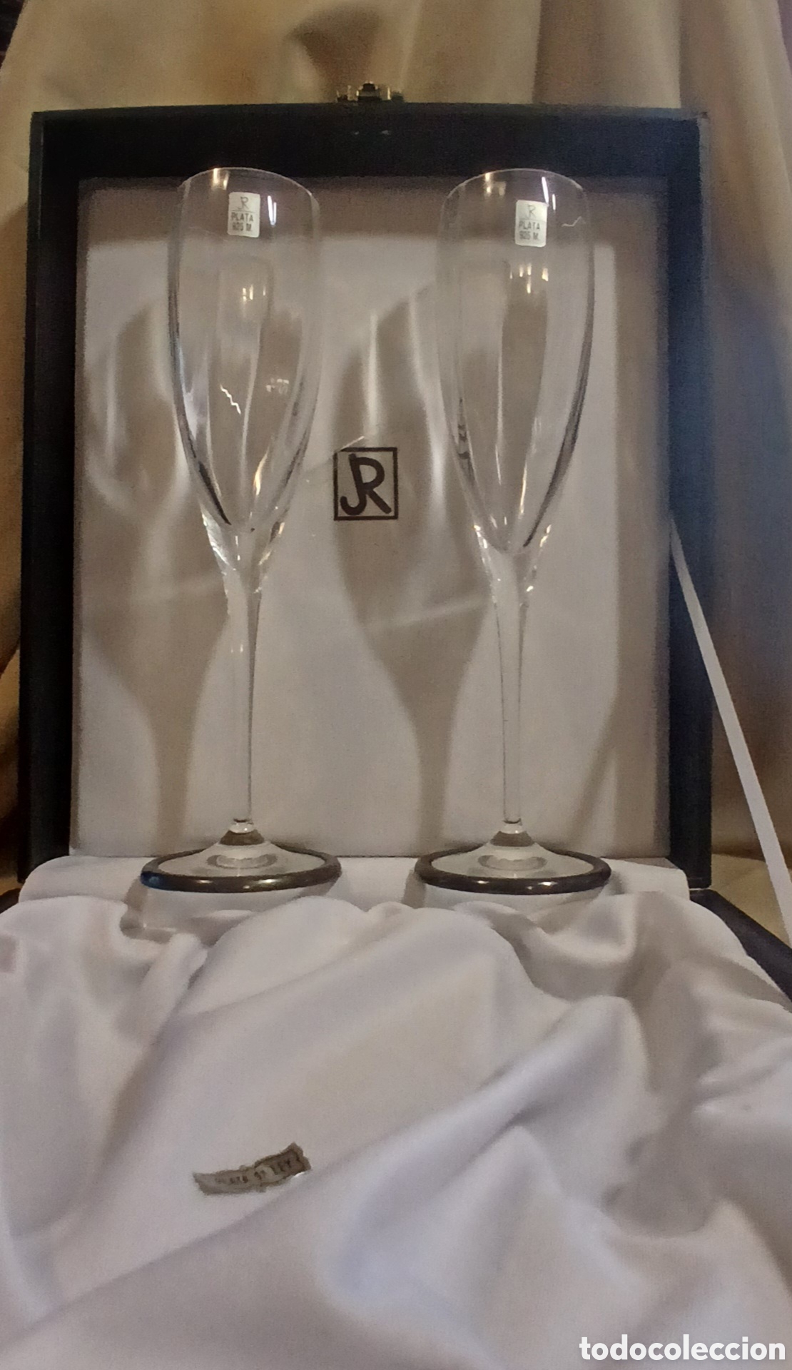 Antig&uuml;edades: 2 Copas Champ&aacute;n Cristal Bohemia Plata - Foto 1