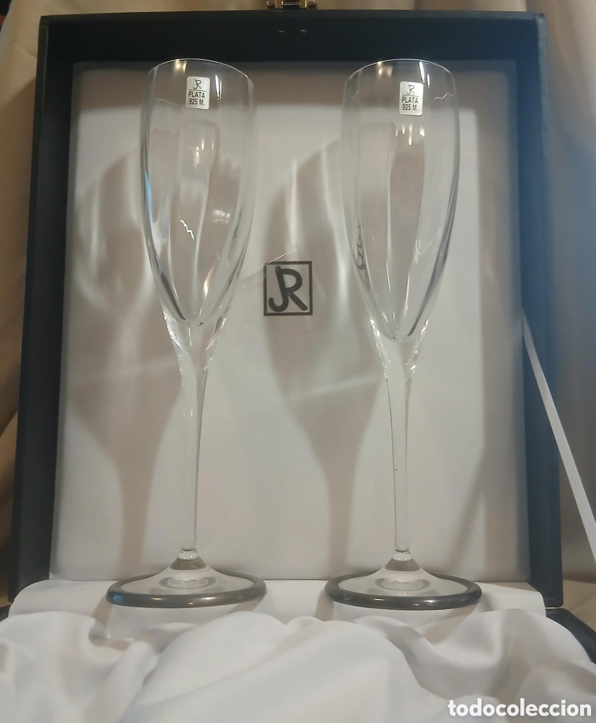 Antig&uuml;edades: 2 Copas Champ&aacute;n Cristal Bohemia Plata - Foto 2