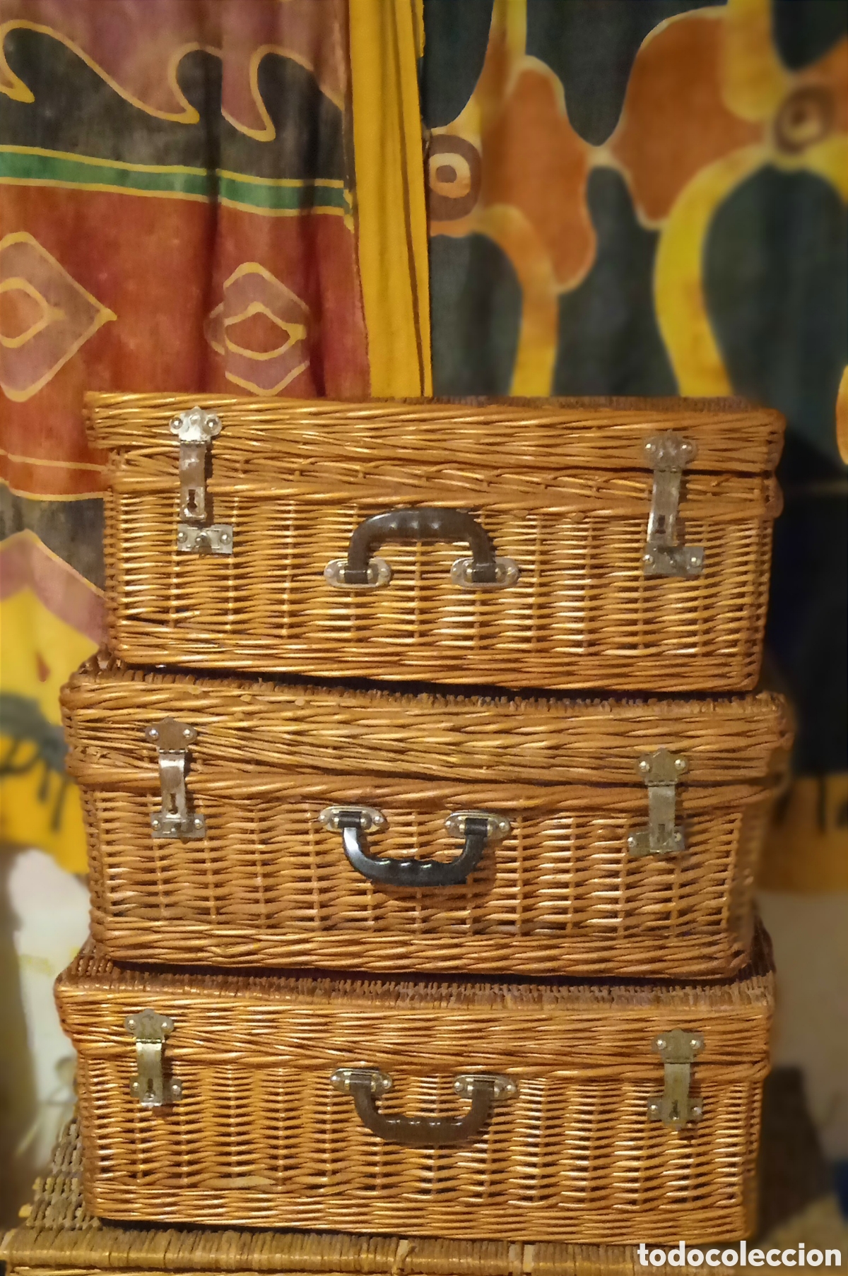 Antig&uuml;edades: Maleta Ba&uacute;l Caja de mimbre - Foto 4