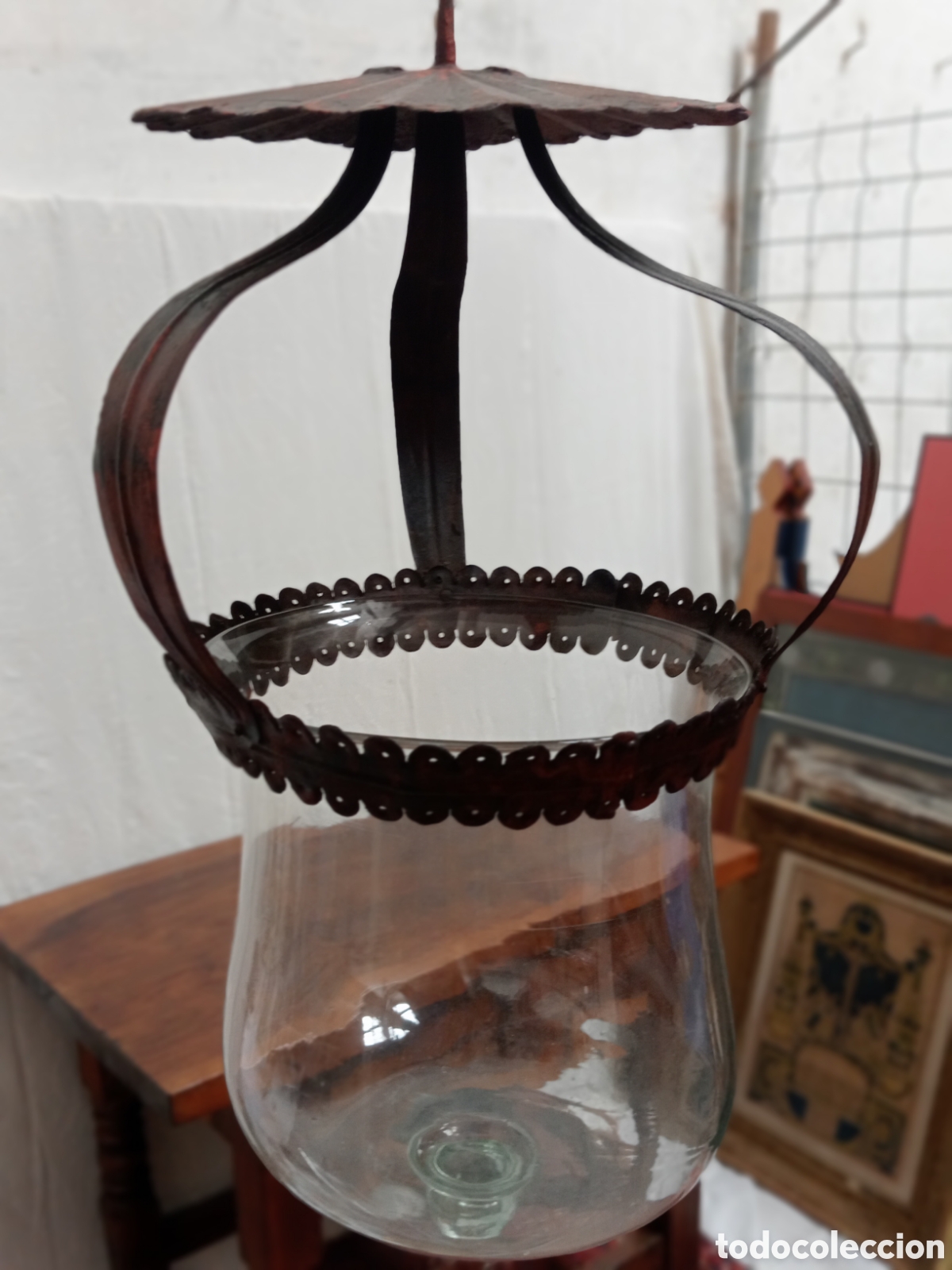 Antig&uuml;edades: Lampara de cristal y lat&oacute;n XIX - Foto 2