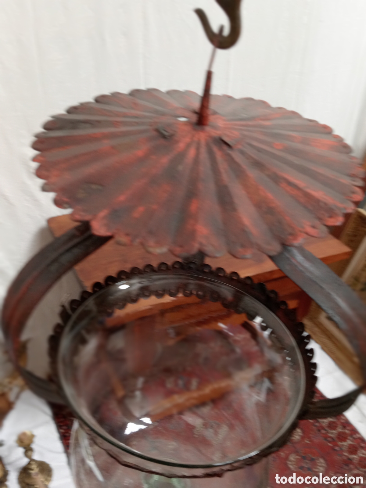 Antig&uuml;edades: Lampara de cristal y lat&oacute;n XIX - Foto 3