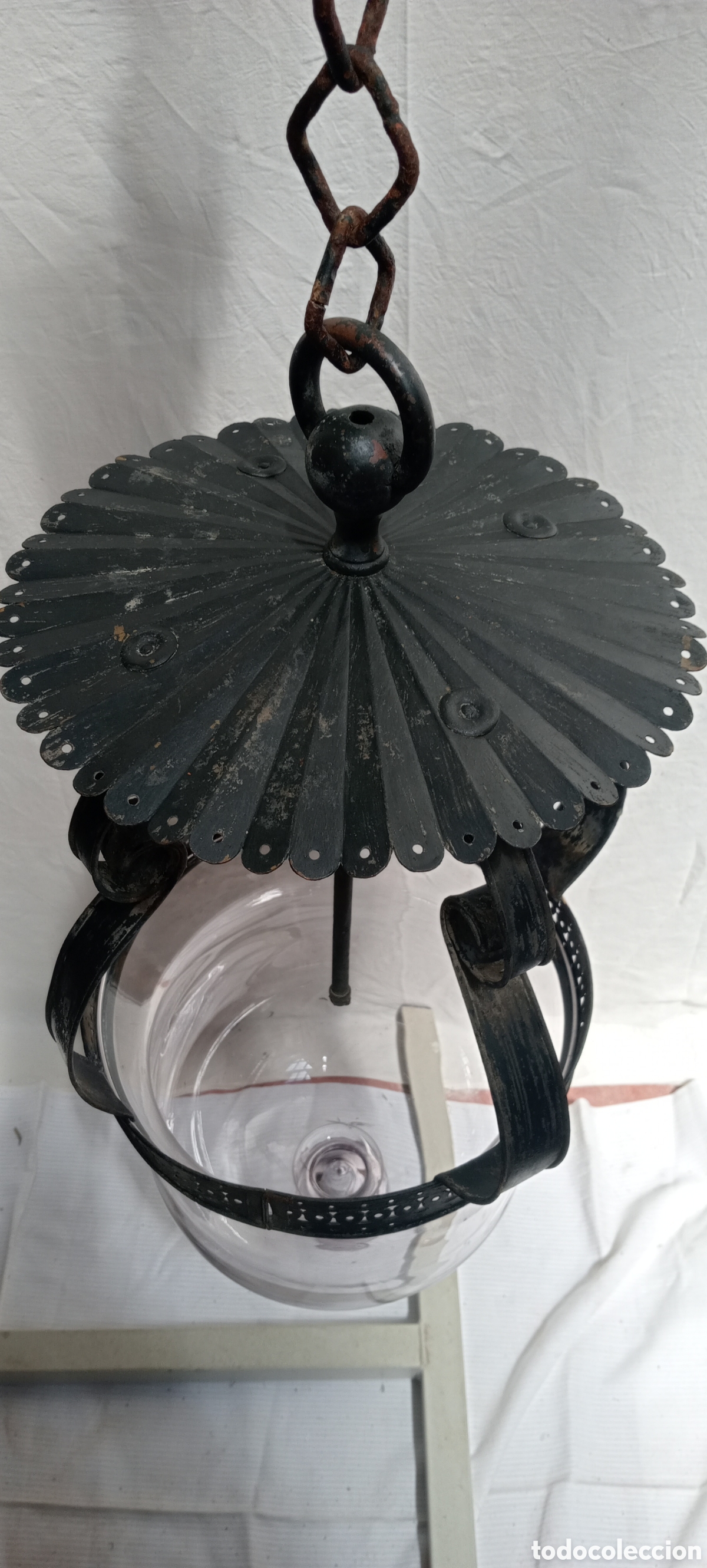 Antig&uuml;edades: Lampara de cristal y lat&oacute;n XIX - Foto 7