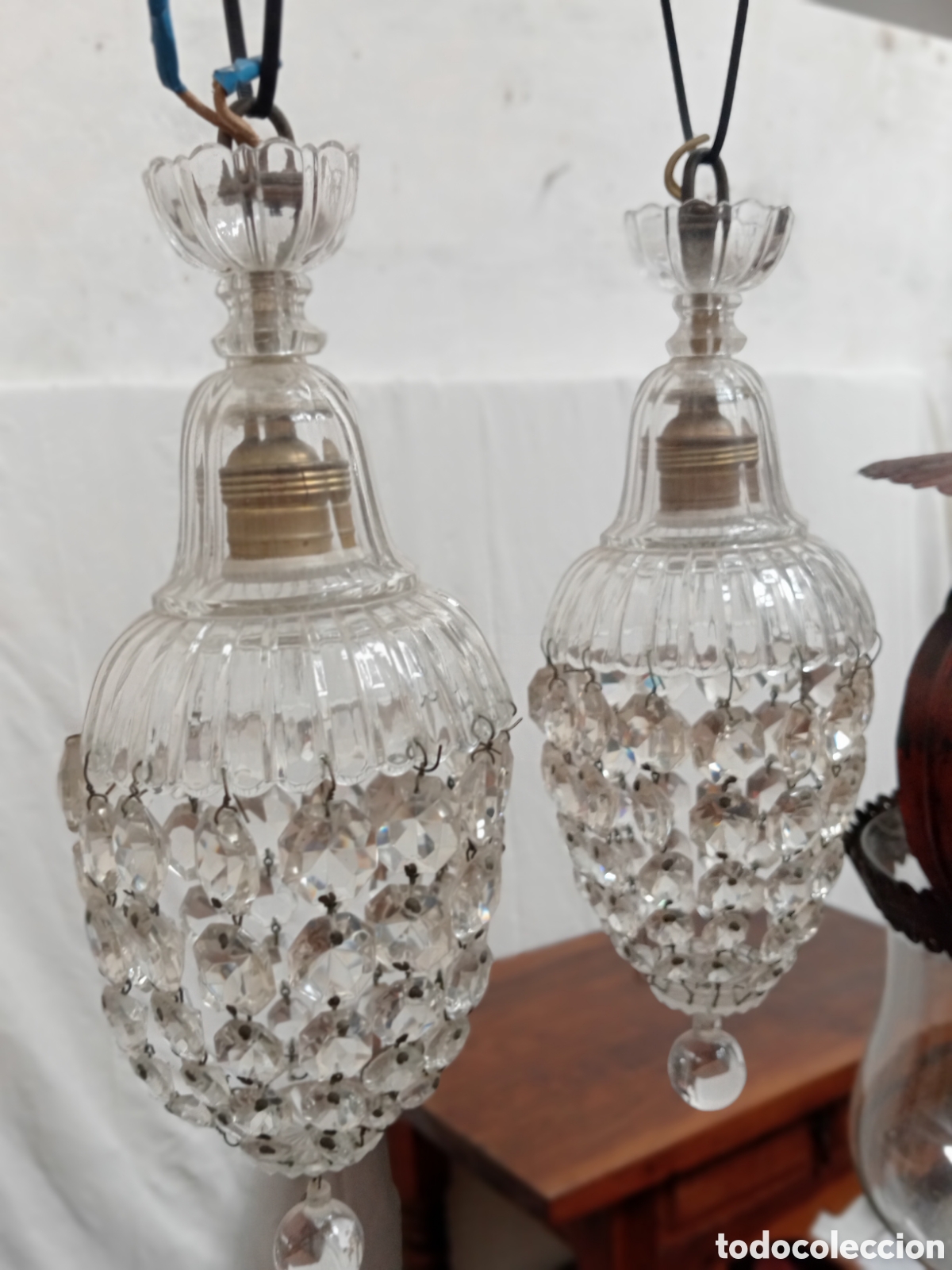 Antig&uuml;edades: Lampara de cristal y lat&oacute;n XIX - Foto 1