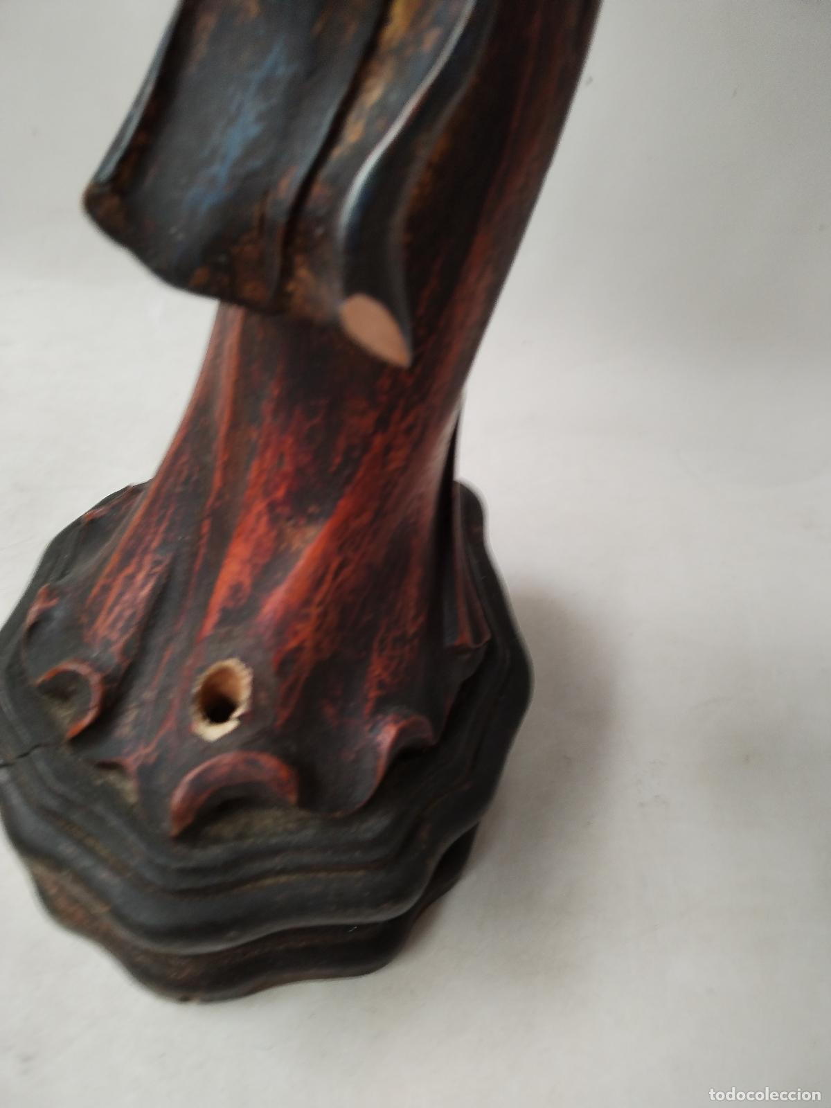 Antig&uuml;edades: figura de mujer china con alc&oacute;n en madera policromada - Foto 6