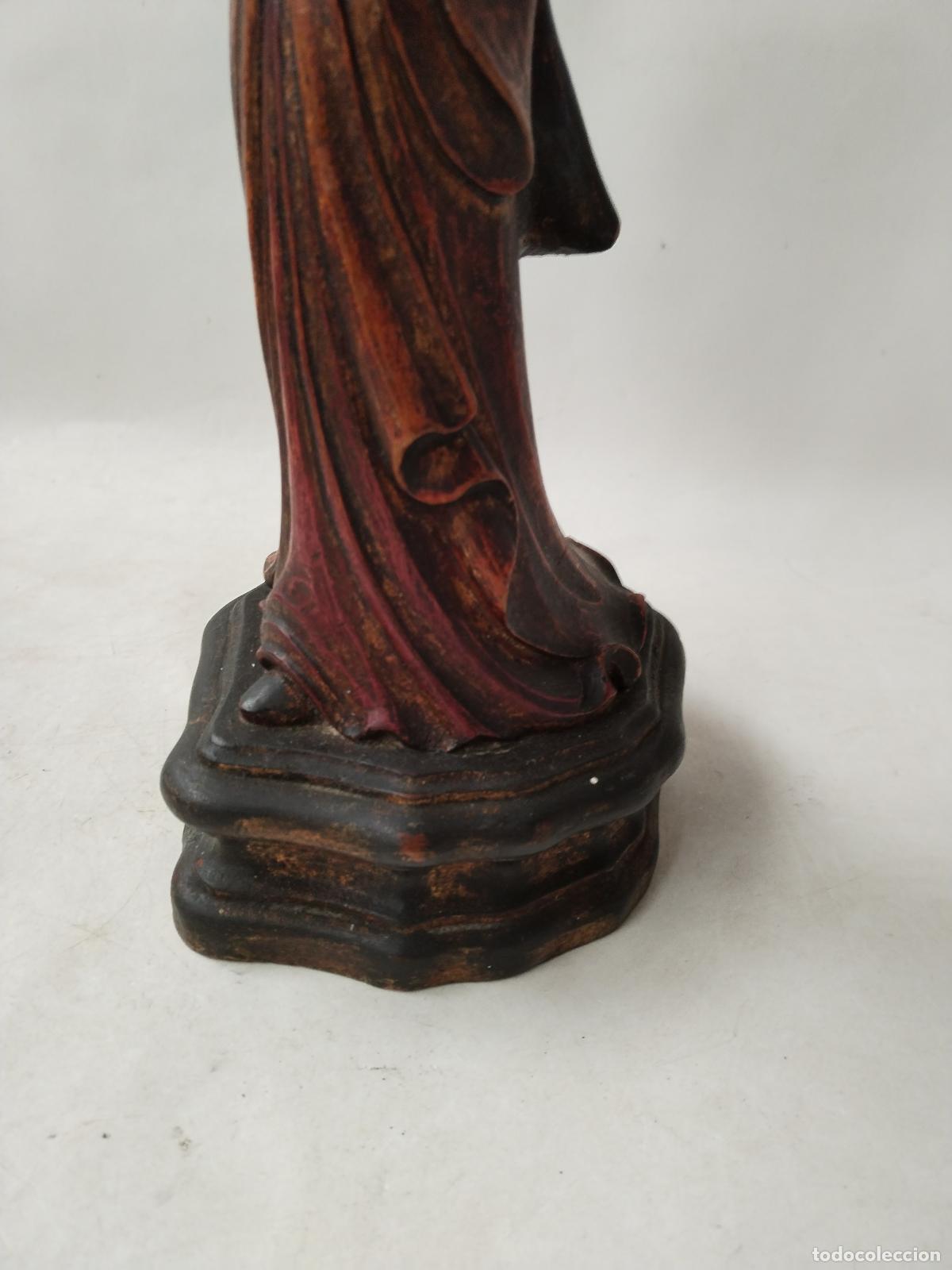 Antig&uuml;edades: figura de mujer china con alc&oacute;n en madera policromada - Foto 7