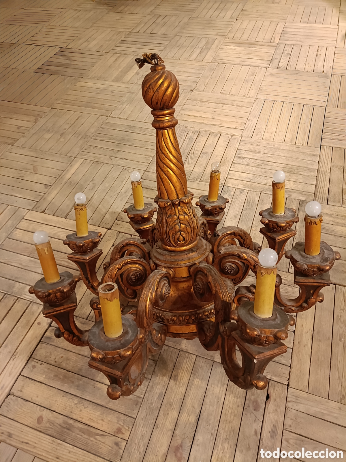 Antig&uuml;edades: Gran l&aacute;mpara chandelier de madera - Foto 1