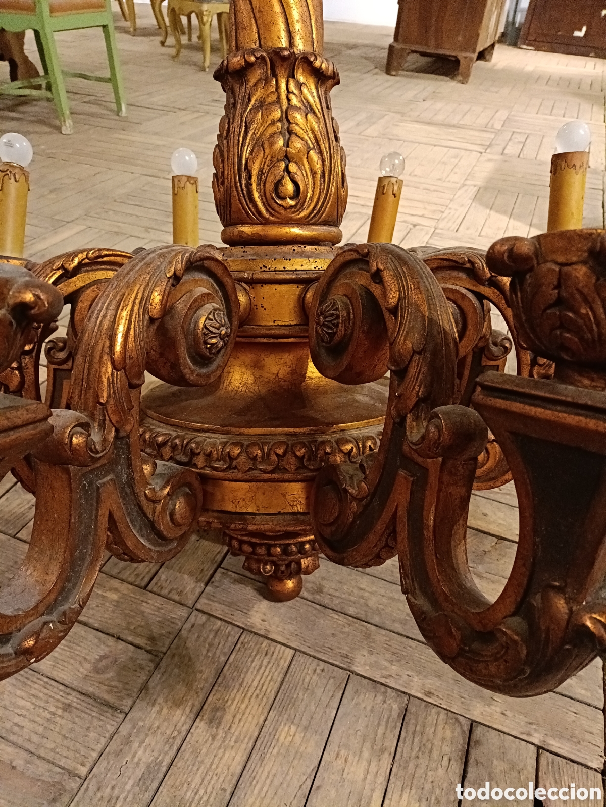 Antig&uuml;edades: Gran l&aacute;mpara chandelier de madera - Foto 4