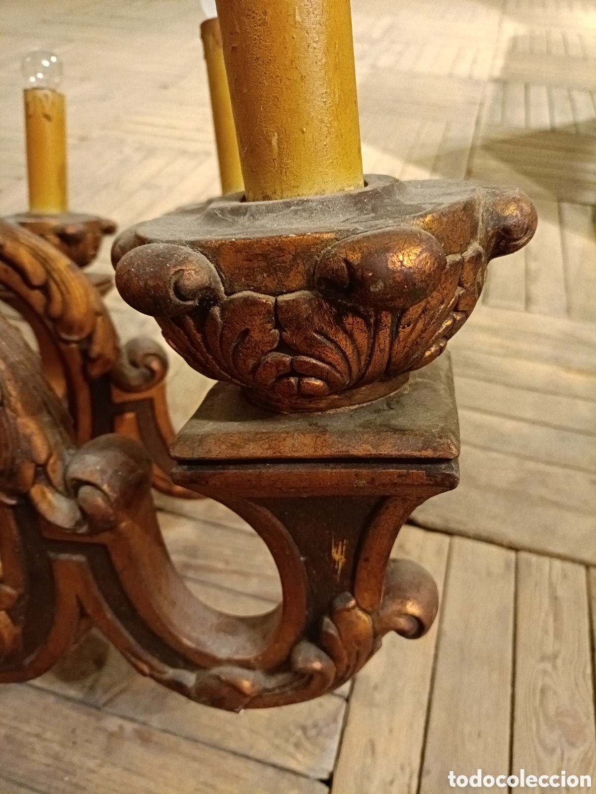 Antig&uuml;edades: Gran l&aacute;mpara chandelier de madera - Foto 5