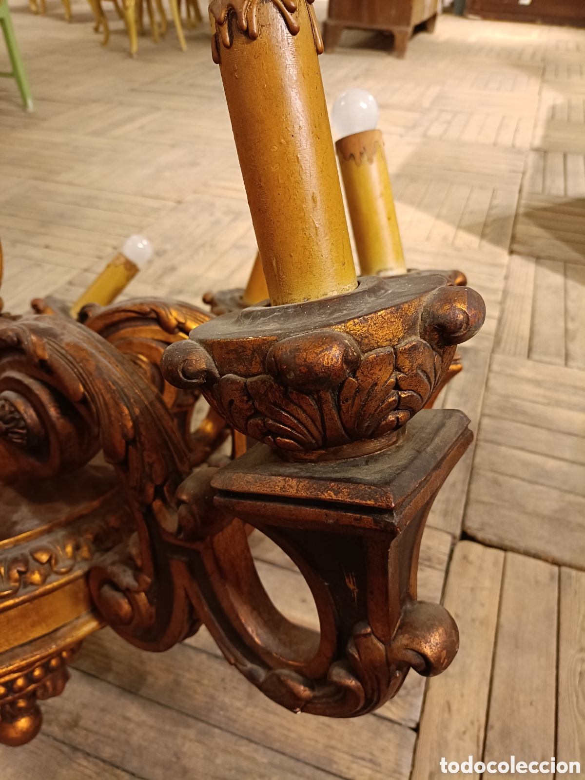 Antig&uuml;edades: Gran l&aacute;mpara chandelier de madera - Foto 6