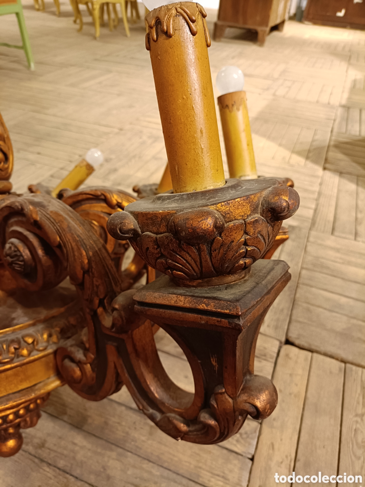 Antig&uuml;edades: Gran l&aacute;mpara chandelier de madera - Foto 7