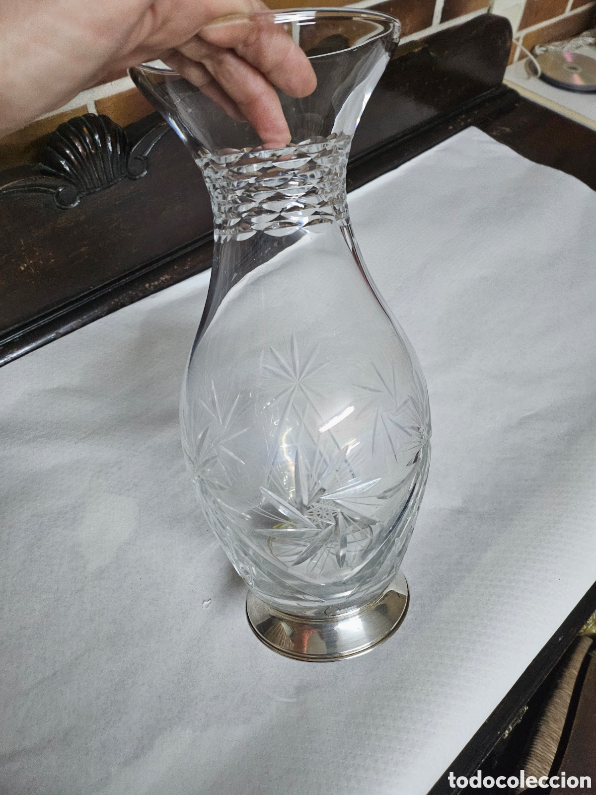 Antig&uuml;edades: Jarron de cristal tallado con pie de plata - Foto 4