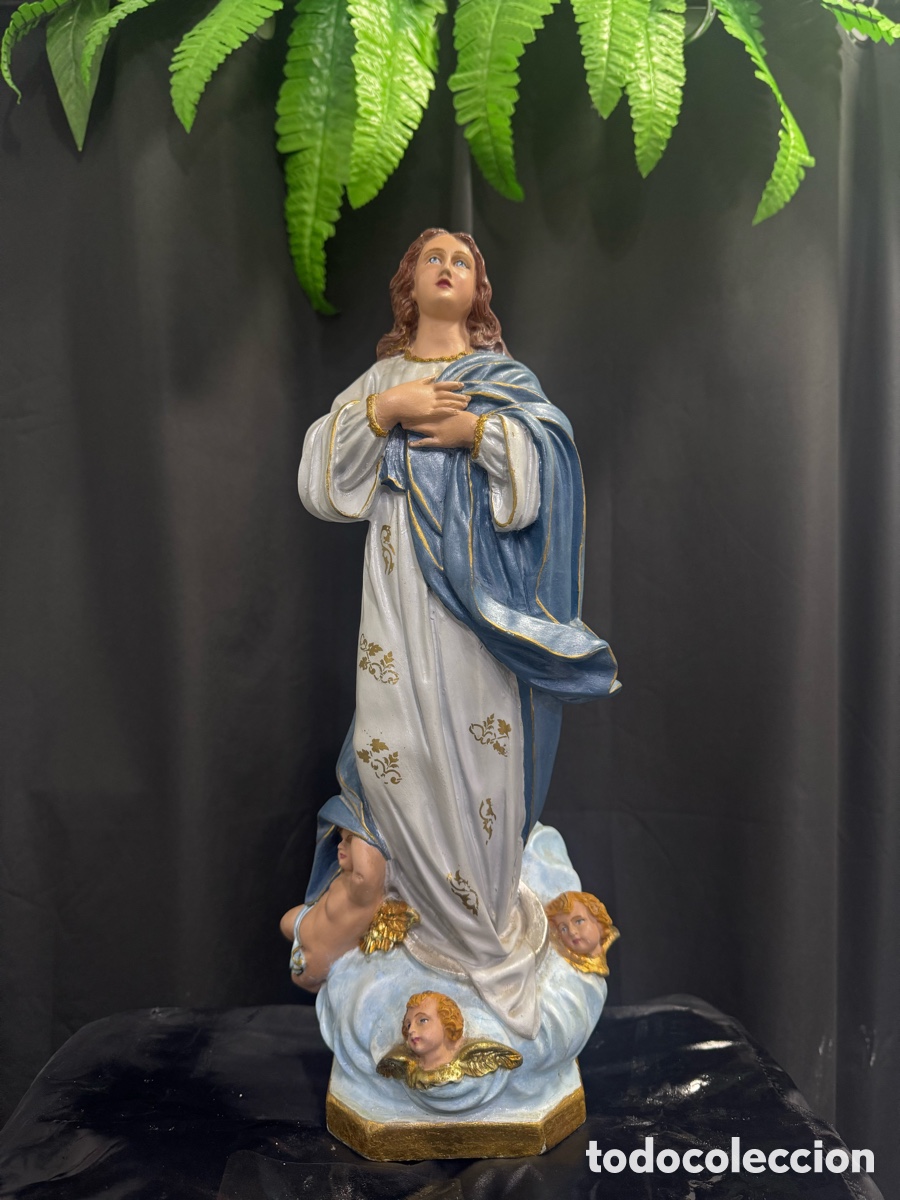 Antig&uuml;edades: Virgen de escayola esmaltada siglo XIX
